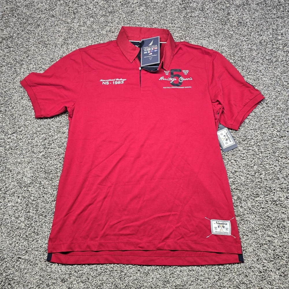 Nautica Heritage Classic International Challenge polo Shirt Men Size Large Red